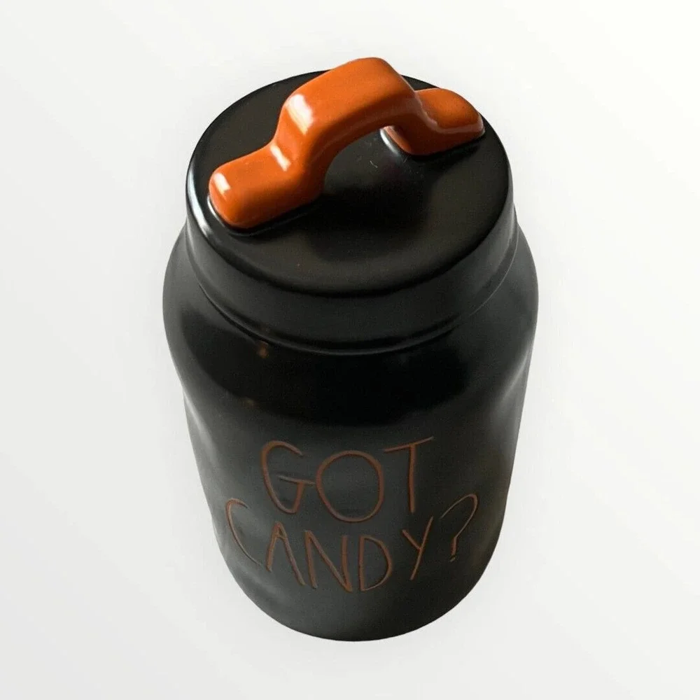Rae Dunn GOT CANDY? Halloween Black Orange Logo Ceramic Canister With Lid